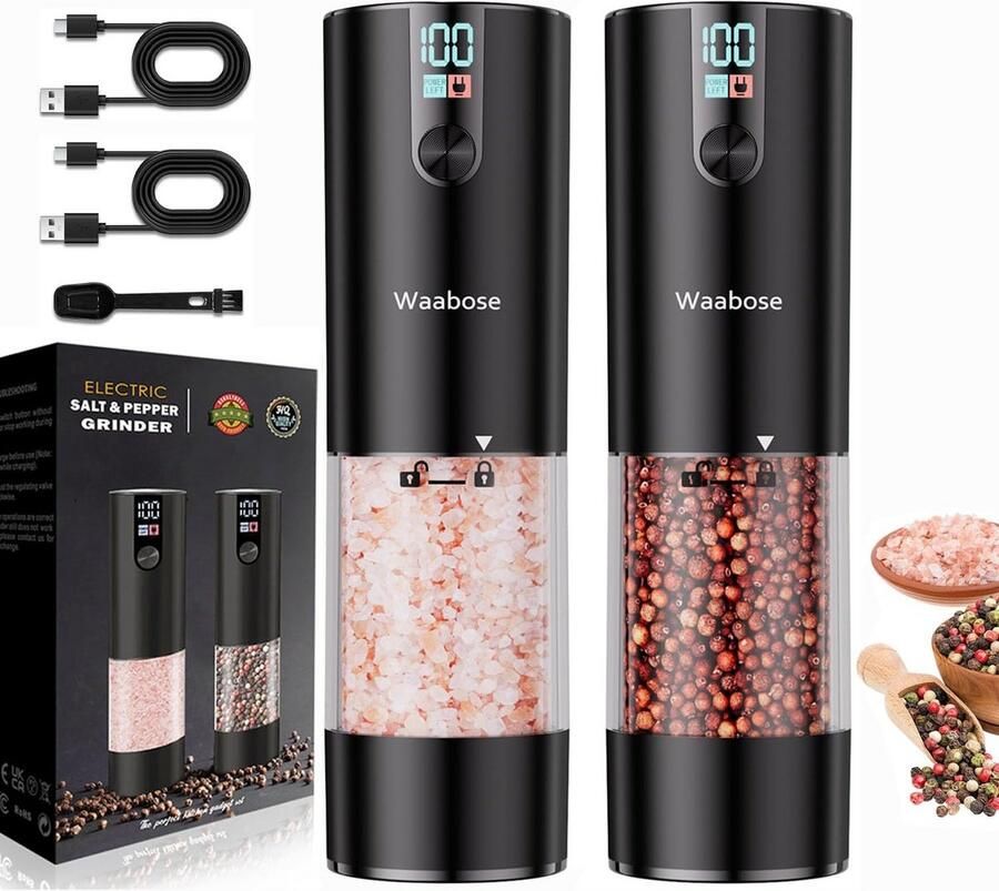 Elektrische Zout- en Pepermolenset met Verstelbare Keramische Maalgraad