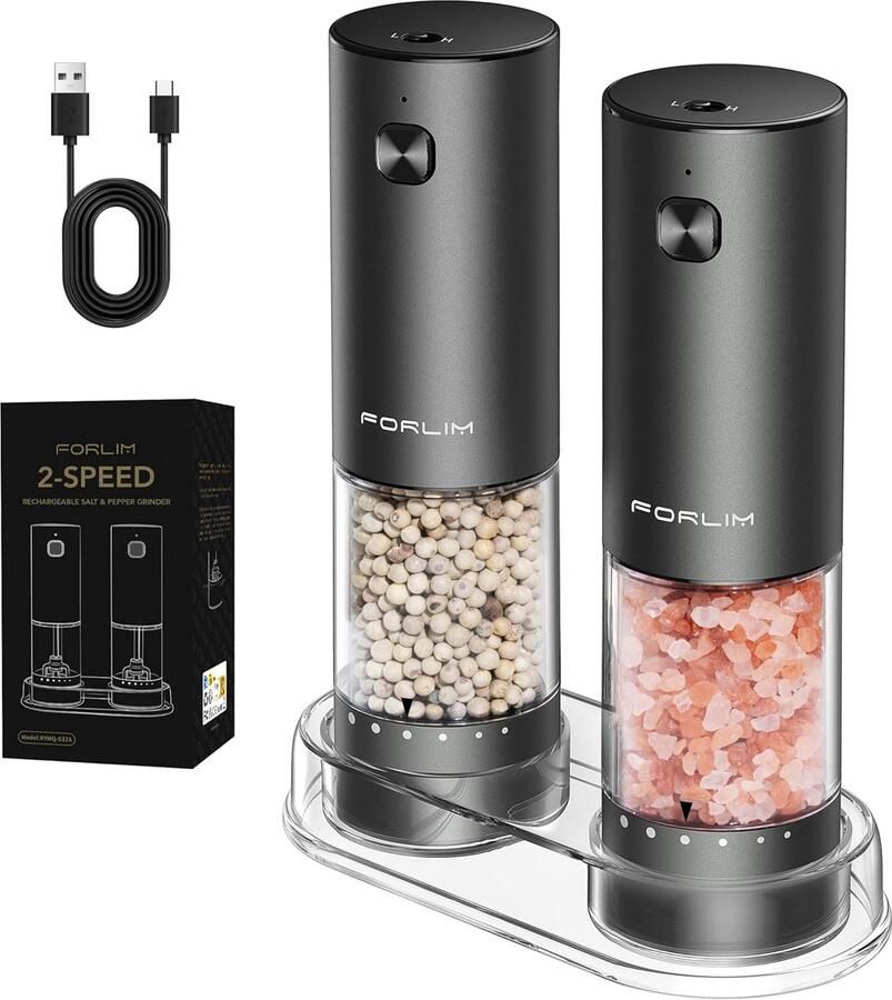 Elektrische Zout- en Pepermolenset Oplaadbaar met Verstelbare Grofheid en Basis