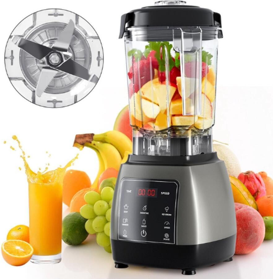ElevateCommerce – Krachtige Blender 2000W – Smoothie Maker & Juicer – 2L BPA-Vrije Kan – IJscrusher & Keukenmixer – Zwart
