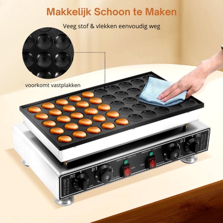 ElevateCommerce Poffertjesmaker Elektrisch – Poffertjespan 50 stuks – Anti-aanbak – Instelbare Temperatuur – Professionele Mini Dutch Pancake Machine