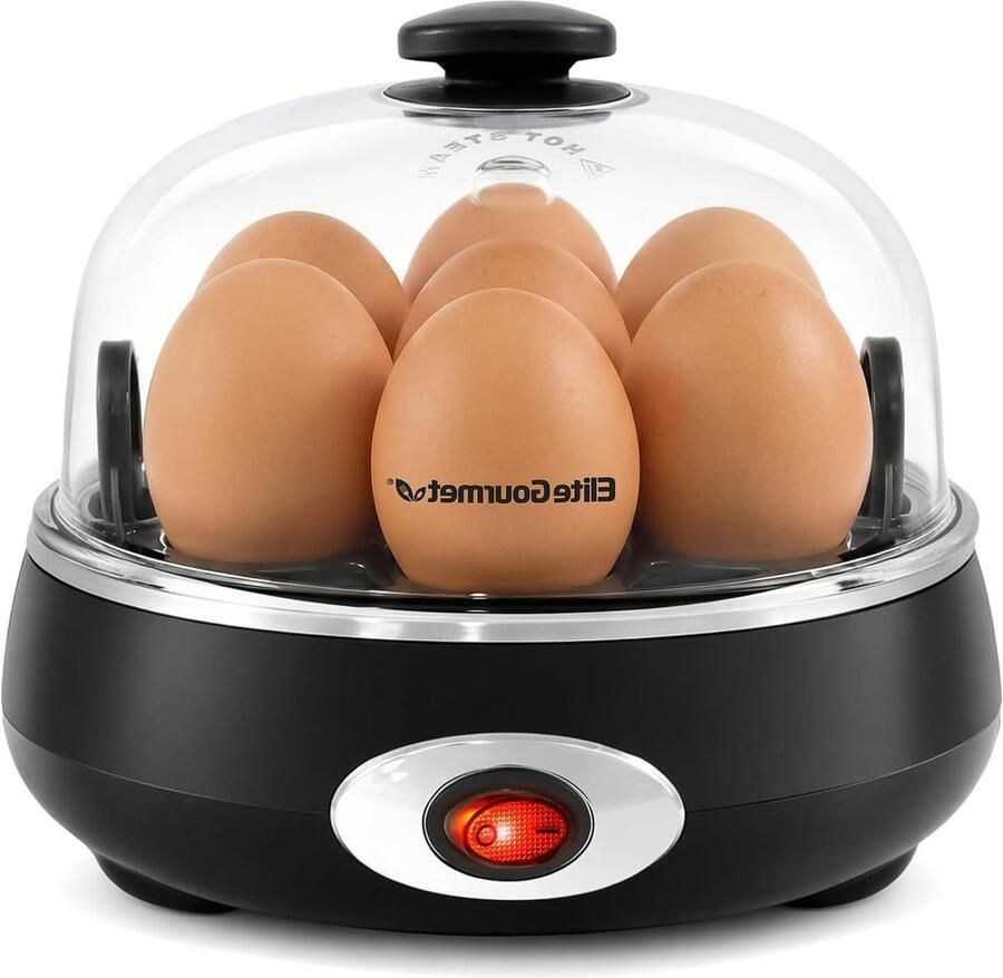 Elite Gourmet EGC007CHC# Rapid Egg Cooker 7 Easy-To-Peel Hard Medium Soft Boiled Eggs Poacher Omelet Maker Auto Shut-Off Alarm 16 receptieboekje BPA-vrij koolstofgrijs