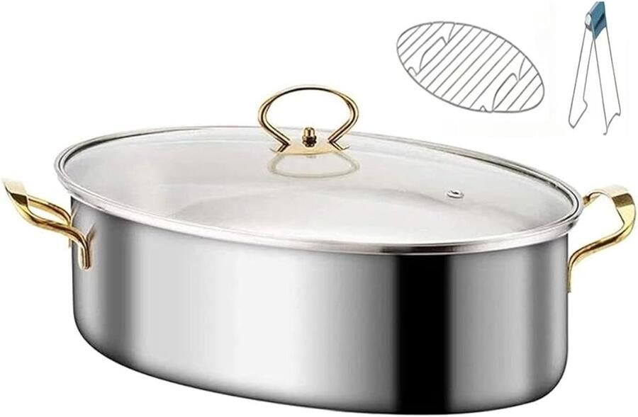 Vis stoompan Kookpan met deksel Gezond koken Gelijkmatige warmte 38.7 cm Zilver