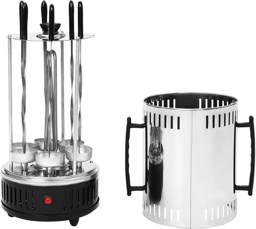 ELVENTO Elektrische verticale grill kebab grill 6 Grillspiezen Gyros grill Rookvrij 1000 W Max 400-500°C Zilver Zwart