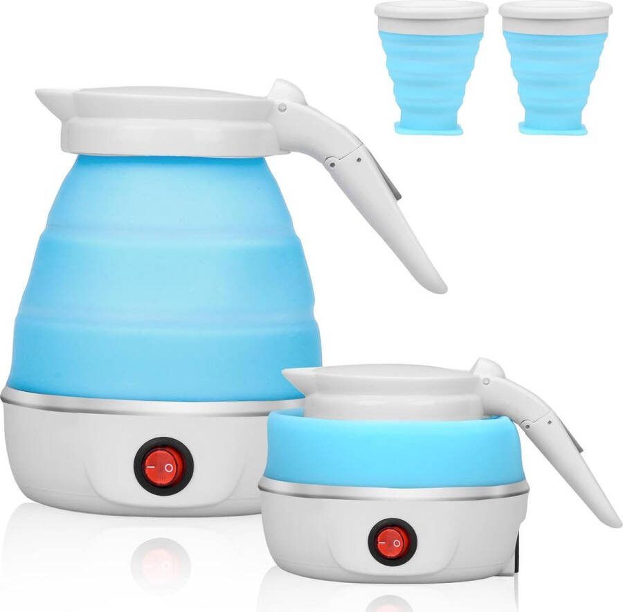 Elektrisch Waterkokertje Reis Waterkoker Compact Reizen Opvouwbaar Ontwerp 0.6 Liter Blauw