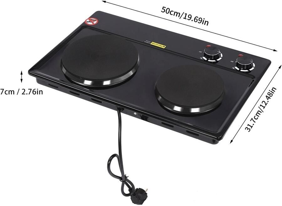 ELYSIVM Kookplaat Elektrische Kookplaat Dubbele Kookplaat Draagbare Tafelmodel Kookplaat Camping Kookplaat 2500W 6 Warmtestanden 100 tot 250 °C Zwart