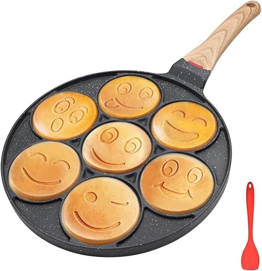 Elzusha Antiaanbak Pannenkoekenpan met 7 Smiley Gezichten 25 cm