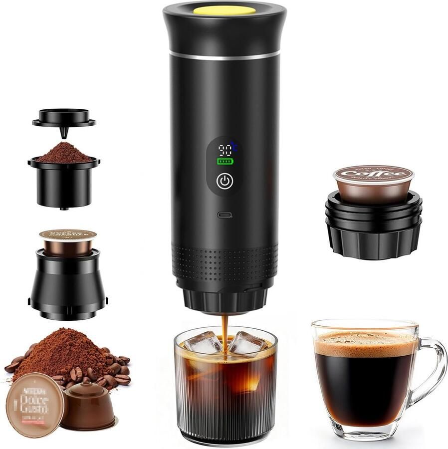 Elzusha Draagbaar 3-in-1 Mini Koffiezetapparaat Zwart