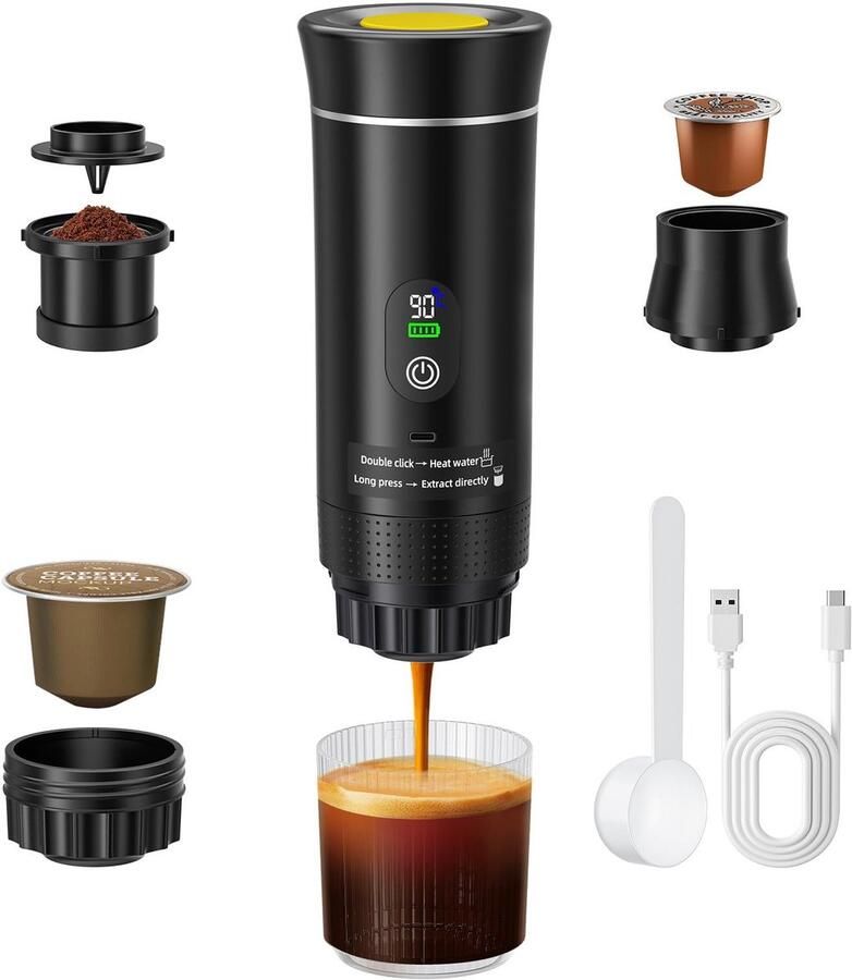 Elzusha Draagbare Elektrische Espressomachine 80ml Zwart