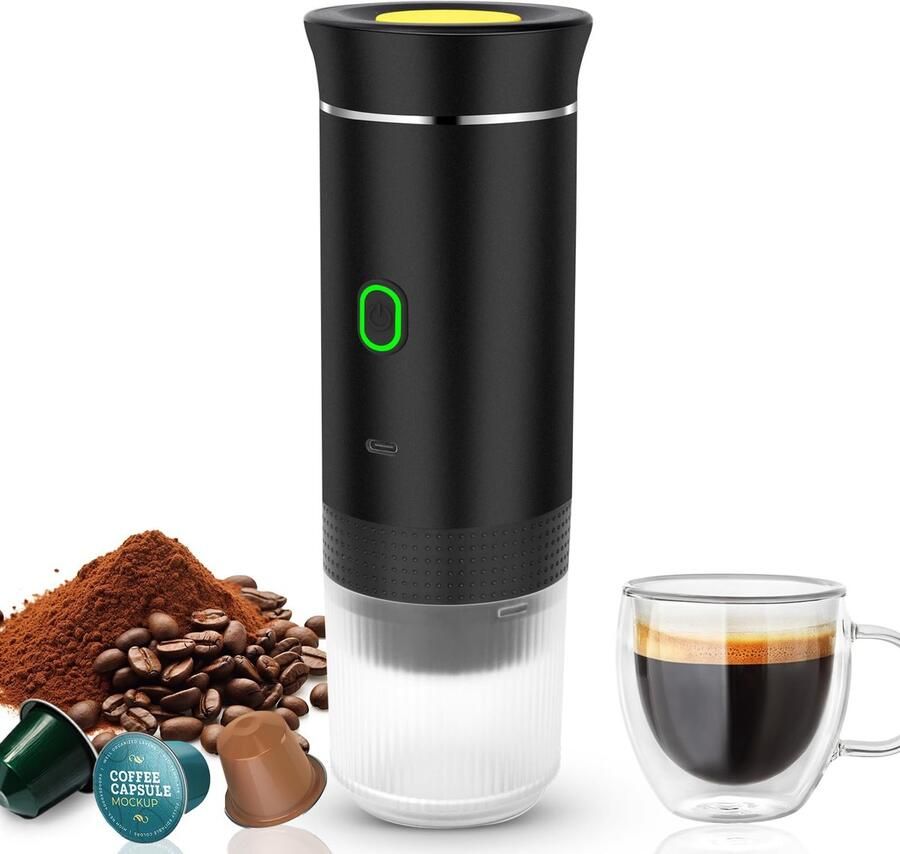 Draagbare Espressomachine 12V 60ml voor Capsules en Gemalen Koffie