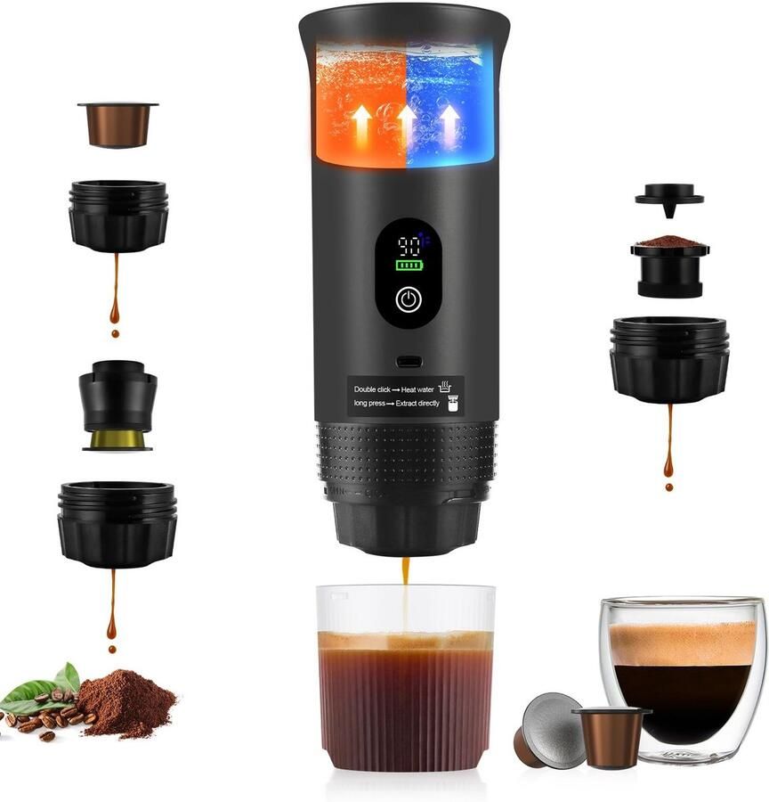 Elzusha Draagbare Espressomachine 20 Bar Zelfverwarmend 3-in-1