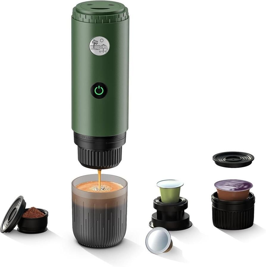 Elzusha Draagbare Espressomachine 3-in-1 met Automatische Verwarmer 19 Bar Groen