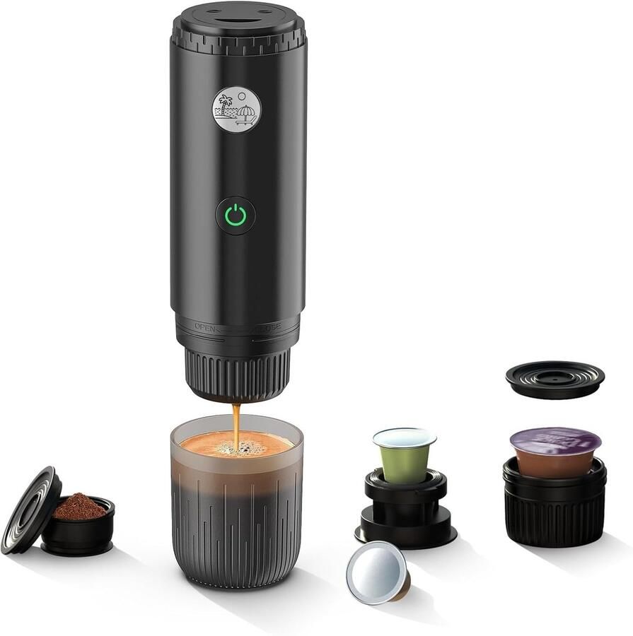 Elzusha Draagbare Espressomachine 3-in-1 met Automatische Verwarmer 19 Bar Zwart