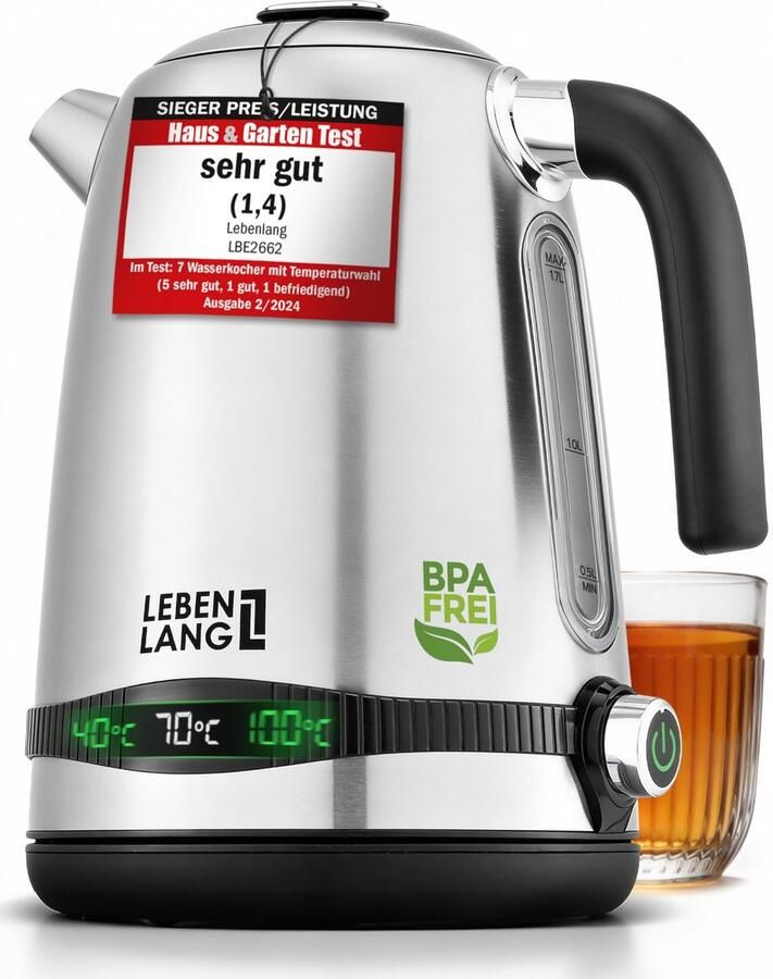 Elzusha Elektrische Waterkoker RVS 1.7L 2200W Temperatuurinstelling en Warmhoudfunctie Retro Design