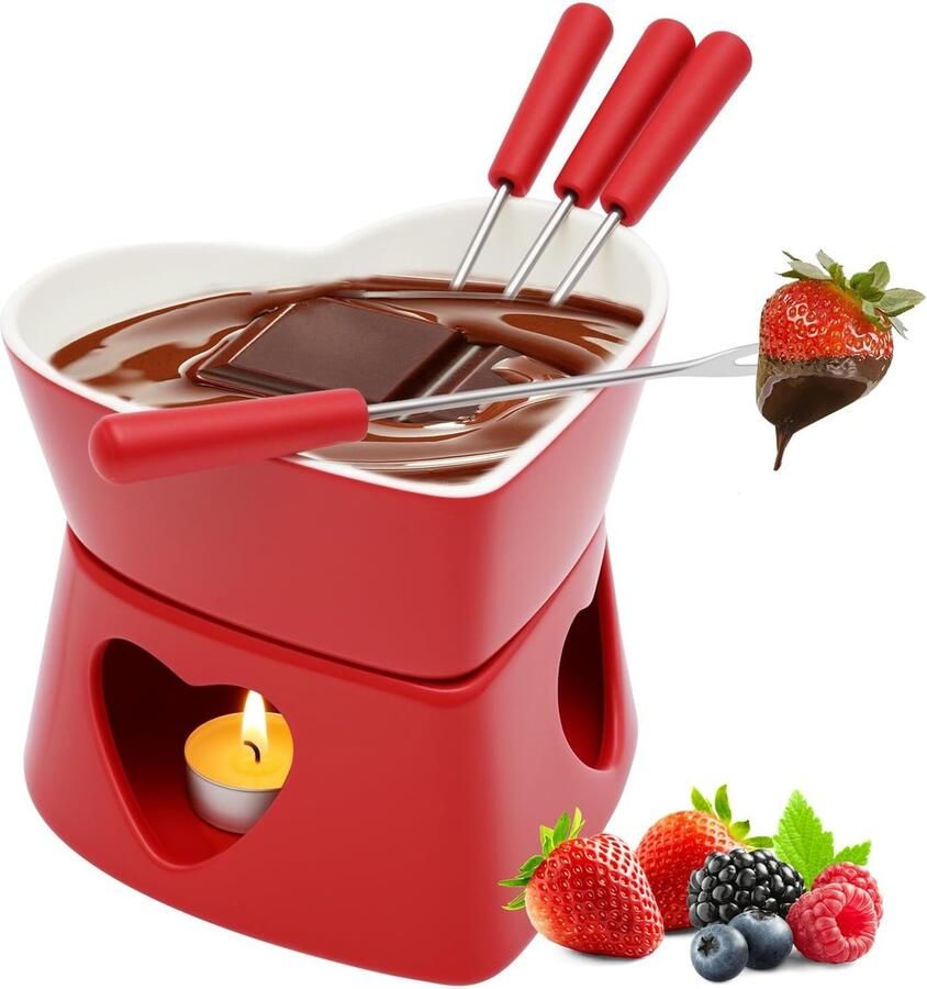 Elzusha Hartvormige Keramische Fondue Set met 4 Vorken