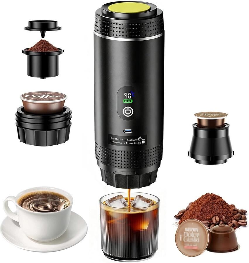 Elzusha Mini Draagbare Espressomachine Accu 20 Bar Snel Verwarmen Wit