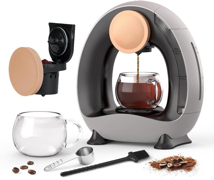 Elzusha Mini Koffiezetapparaat voor Gemalen Koffie Single Cup Grijs