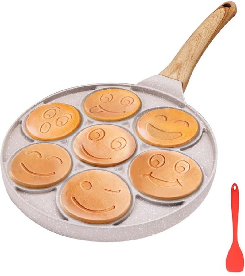 Elzusha Pannenkoekenpan 7 Vrolijke Gezichten Inductie Anti-aanbaklaag 26cm Wit
