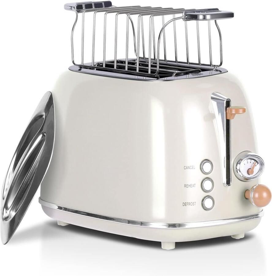 Elzusha Retro Broodrooster voor 2 Sneetjes 6 Bruiningsniveaus RVS Beige