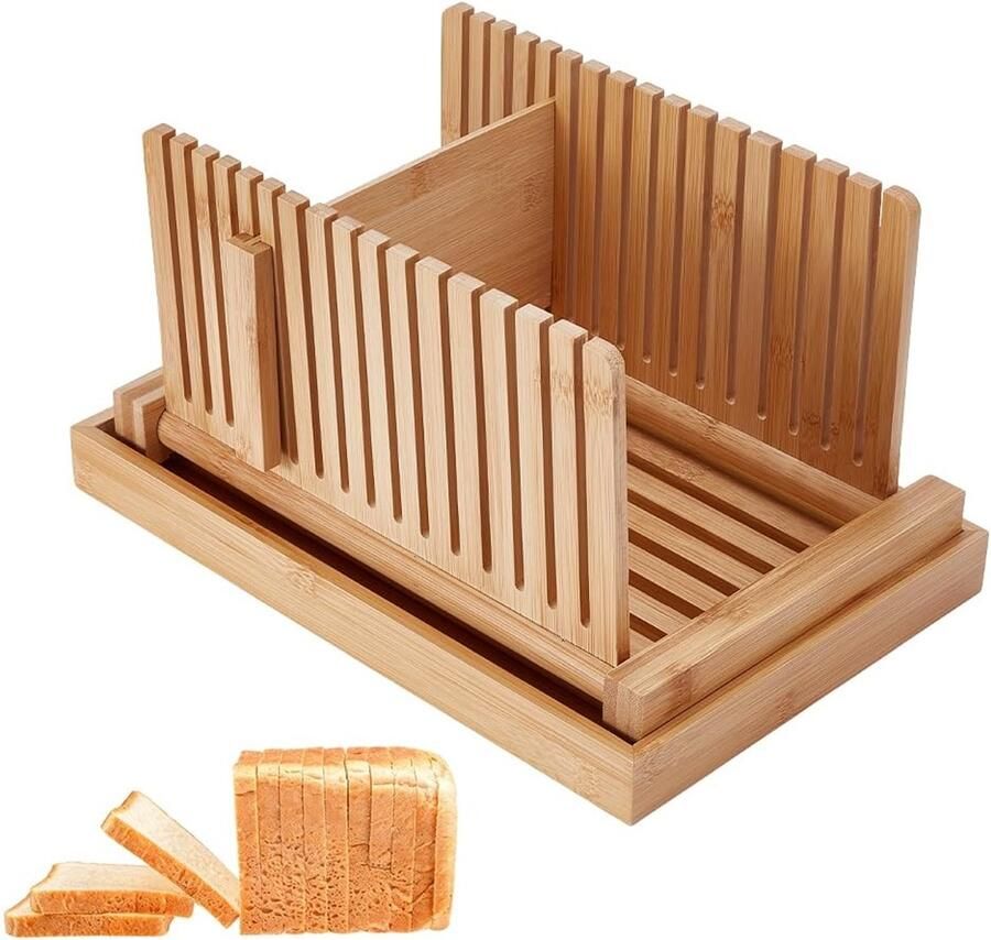 Elzusha Verstelbare Bamboe Broodsnijder met Kruimellade 32.3x21.5x17cm