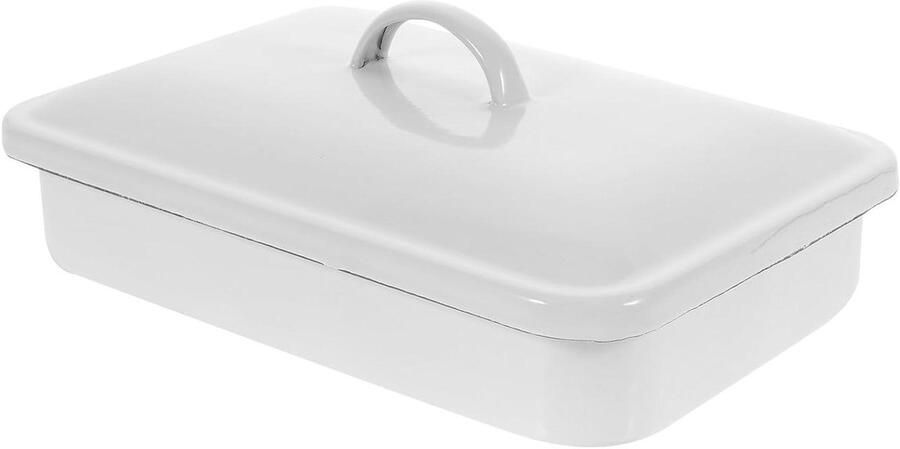 Emaille Bakplaat Ovenschaal Multifunctioneel Bakken en Grillen Snelle Warmtegeleiding 25x17x8.5cm Wit