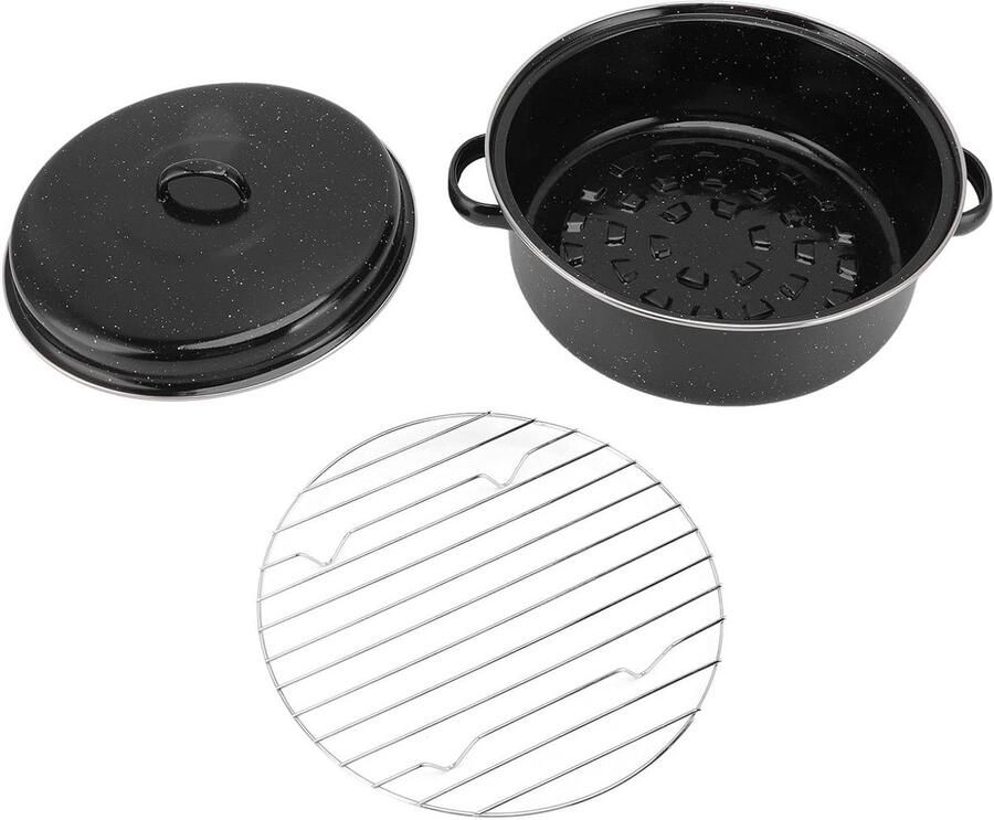 Emaille Braadpan Gietijzeren Pan Deksel Gezinsmaaltijden Bereiden Ovenbestendig Ontwerp 28 cm Zwart