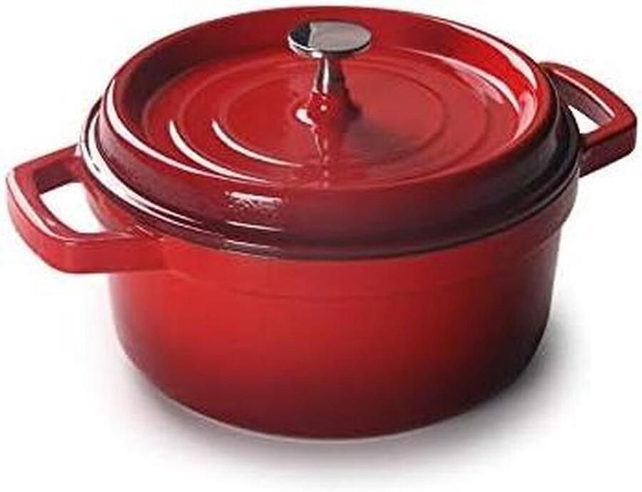 Emaille Braadpan Gietijzeren Pan Langzaam Koken Zelfcirculerend Deksel 24x11 cm Rood