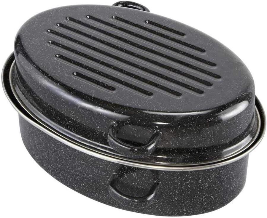 Emaille braadpan Gietijzeren pan Stoofpan Grote maaltijden bereiden Gelijkmatige warmteverdeling 38 cm Zwart