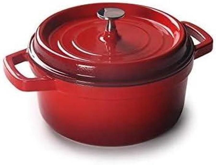 Emaille Braadpan Gietijzeren Pot Langzaam Garen Zelfcirculerend Deksel 24 cm Diameter Rood