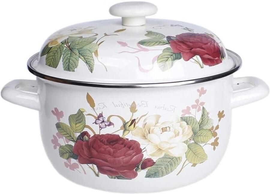 Emaille Braadpan Stoofpot Kookpot Familiediners Bereiden Universele Inductiekookplaat 24 cm Botanische Bloem