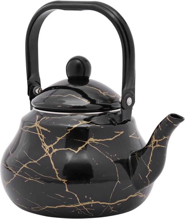 Emaille Ketel Theepot Inductie Water Koken Anti-Scald Handvat 2.1 Liter Zwart