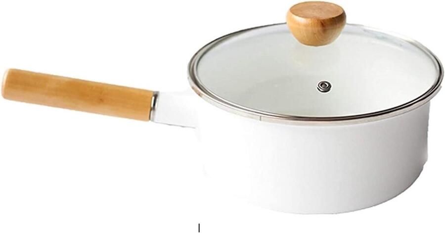 Emaille Koekenpan Wok Pan Veelzijdig Koken Hout Handvat Inductie Gas Zwart