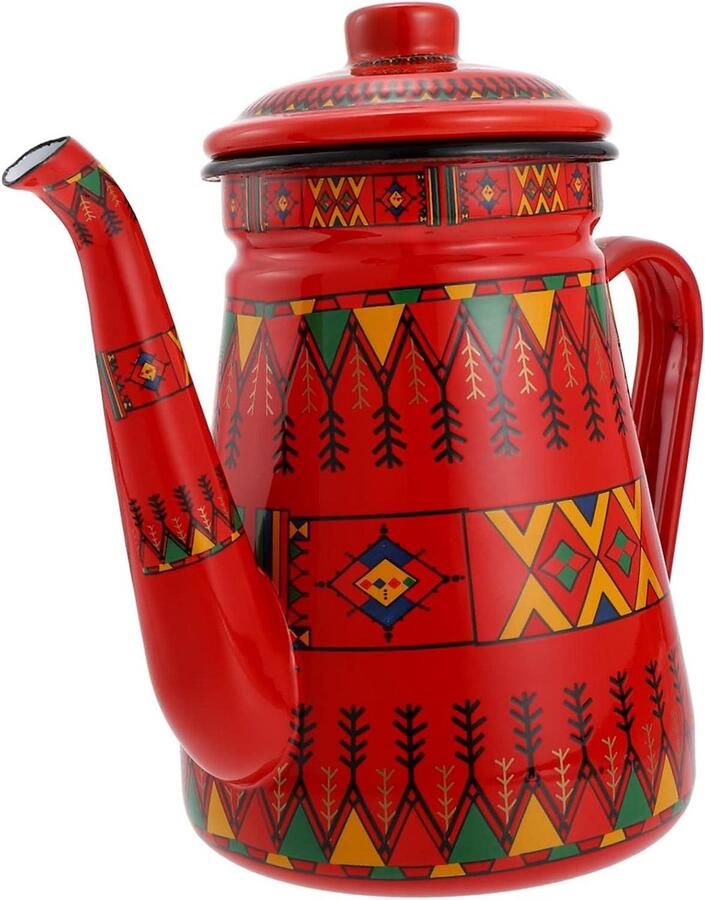 Emaille Koffiepot Theepot Waterkan Water Koken Zwanenhals Uitloop 20 x 12 x 15.5 cm Rood