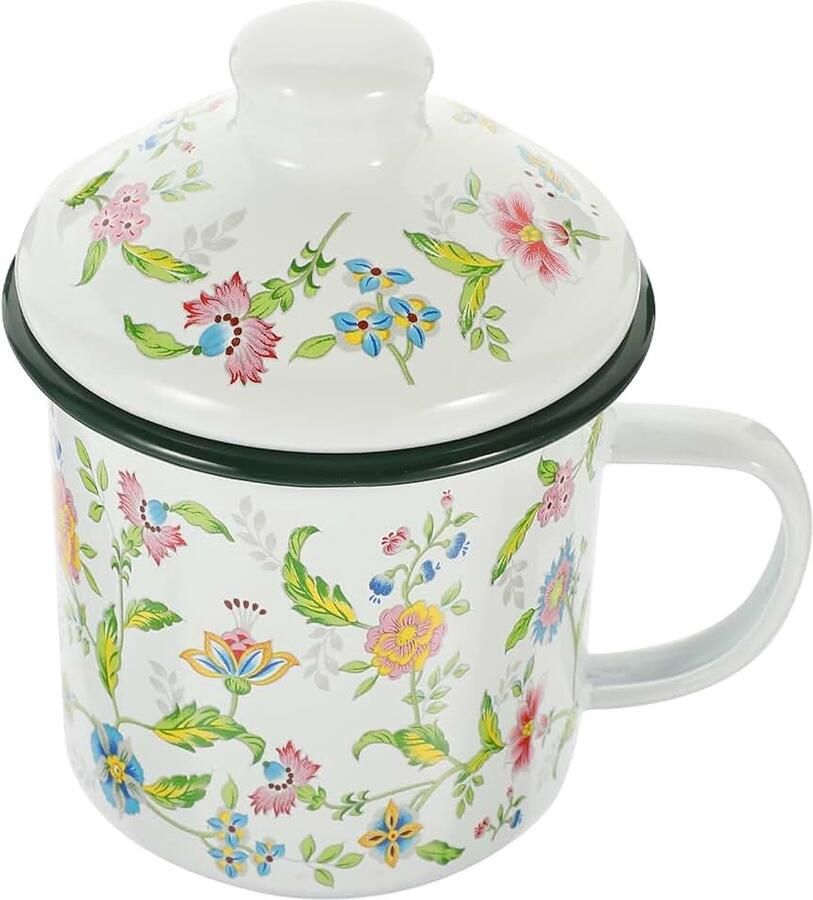 Emaille mok 500 ml met deksel in retrostijl Praktische geëmailleerde beker met oppervlak voor thee koffie en dagelijks gebruik