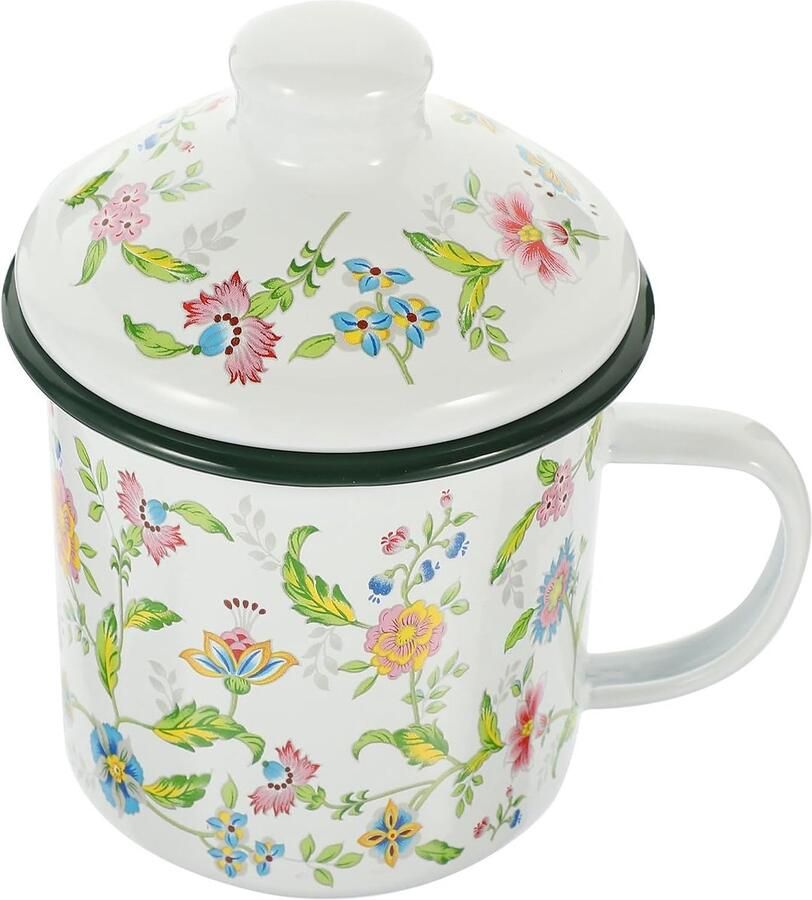Emaille mok 500 ml met deksel in retrostijl Praktische geëmailleerde beker met oppervlak voor thee koffie en dagelijks gebruik