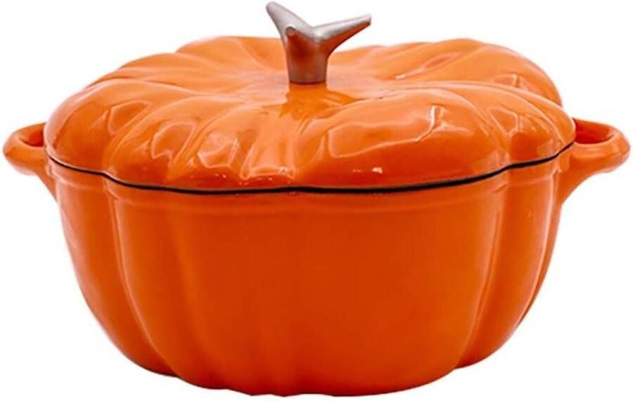 Emaille Soeppan Gietijzeren Pan Pompoen Langzaam Koken Regendruppel Effect Deksel 5 Liter Oranje