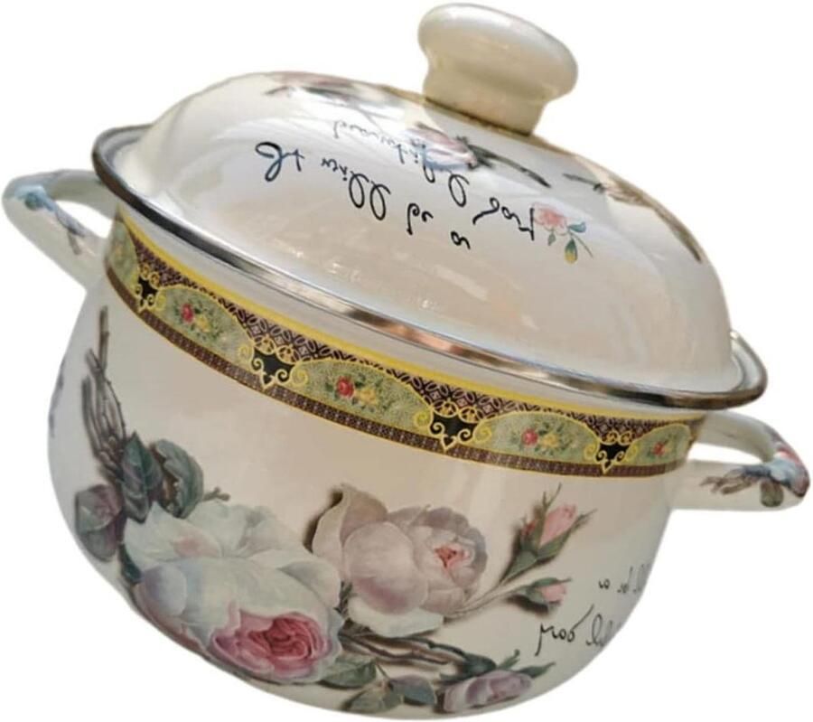 Emaille Soeppan Kookpot Stoofpot Koken en Serveren Gelijkmatige Warmteverdeling 25x22x18CM Beige