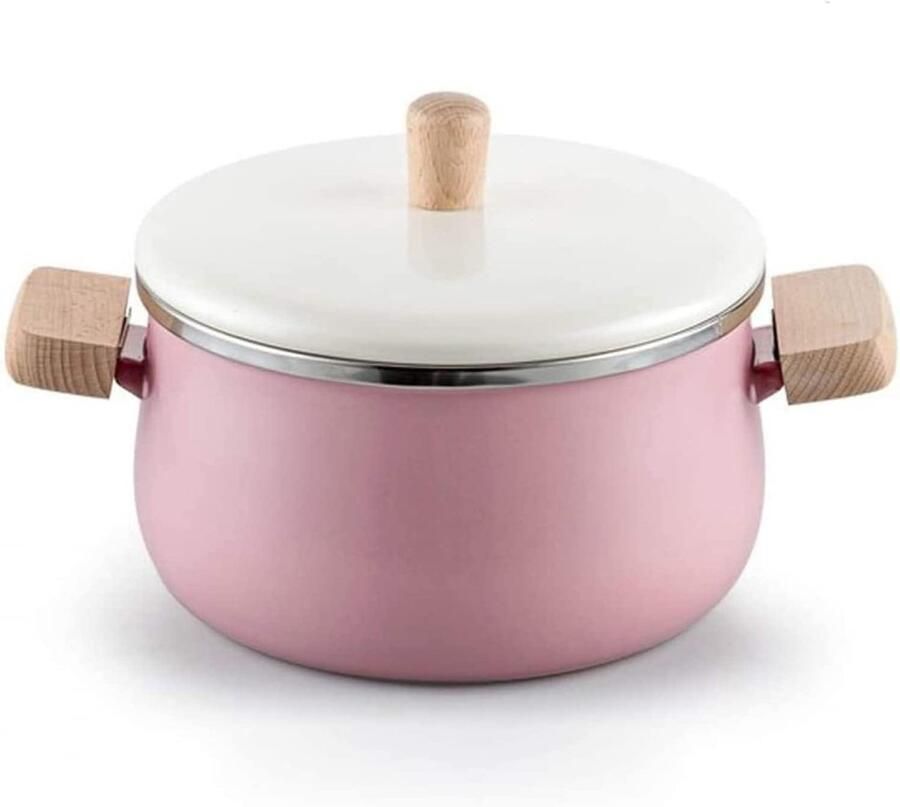 Emaille Soeppan Melkpan Stoofpot Thuis Koken Non-stick Coating 2 Liter Roze