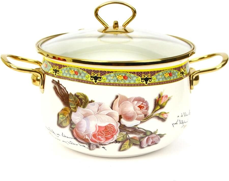 Emaille Soeppan Steelpan Stoofpan Soepen Koken Glad Emaille Oppervlak 20 cm Bloemenprint