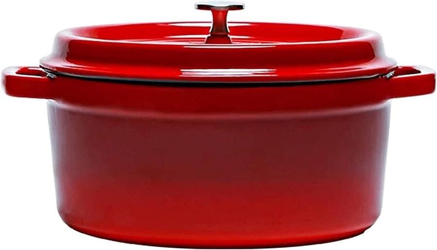 Emaille Soeppan Stoofpan Braadpan Langzaam Koken Regendruppel Deksel 2.8 Liter Rood