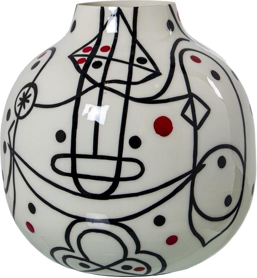Emaille Tafelvaas met Gezicht Wit Zwart en Rood 21 x 21 cm