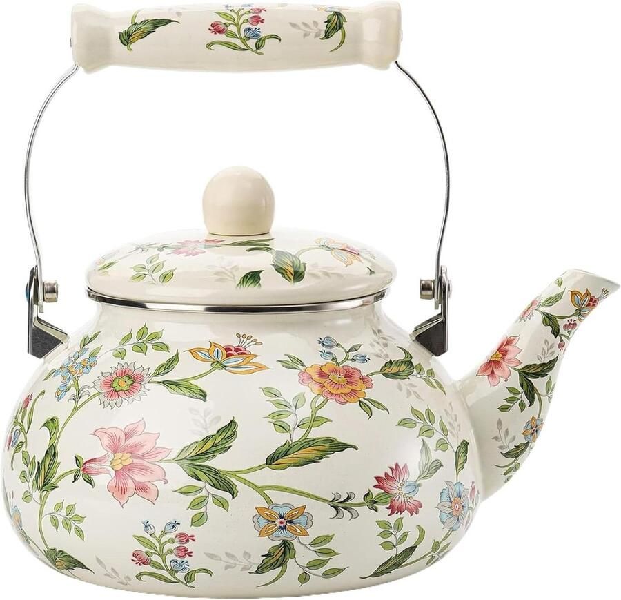 Emaille Theeketel Waterkoker Bloemen Thee Zetten Vintage Bloemendesign 2.5 Liter Meerdere Kleuren