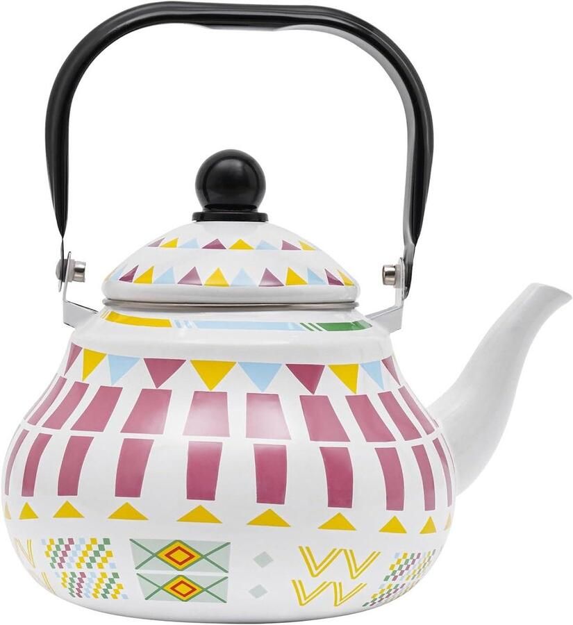 Emaille theeketel Waterkoker Ketel Thee Zetten Klassiek Elegant Design 25 liter Wit Roze