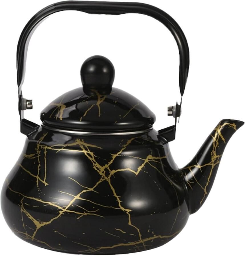 Emaille Theepot Waterkoker Peer Vorm Thee Zetten Snelle Verwarming 2 Liter Zwart