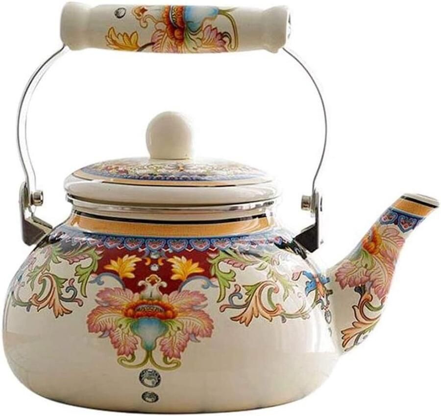 Emaille Waterketel Theepot Inductie Koffie en Thee Comfortabele Grip 2.4 Liter Wit