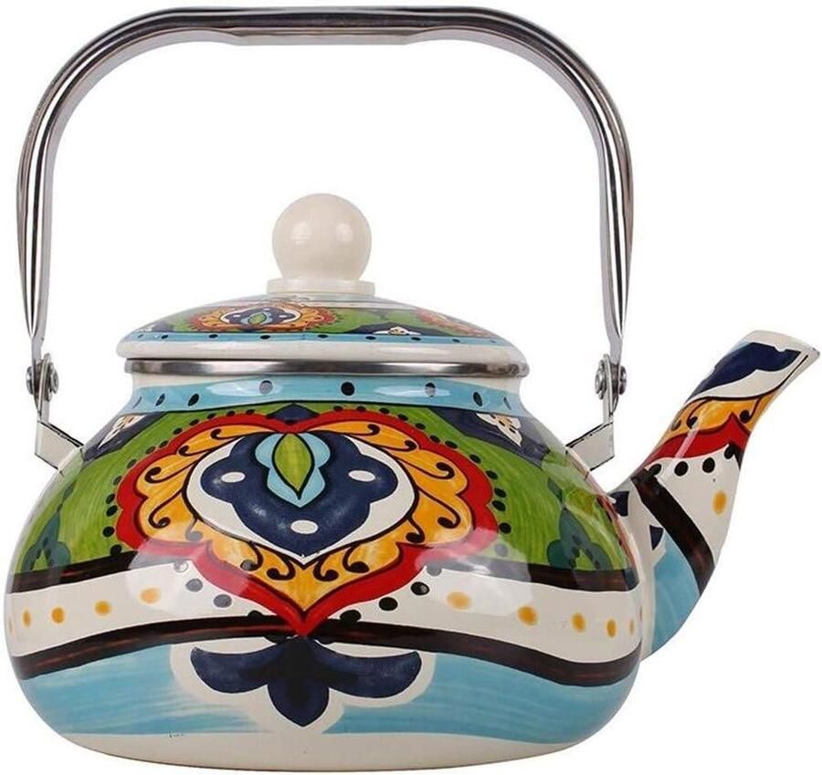 Emaille Waterkoker Theepot Ketel Thee Zetten Traditioneel Ontwerp 2.4 Liter Wit