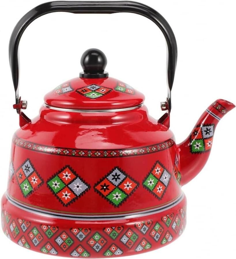 Emaille Waterkoker Theepot Kookplaat Water Koken Bloemenprint Design 2.5 Liter Rood