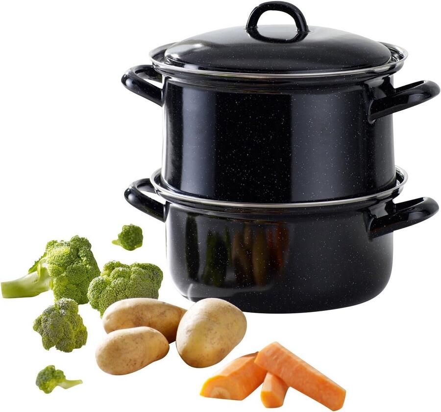 Emaillen Aardappelkoker met Stoominzet en Deksel 18 cm Diameter