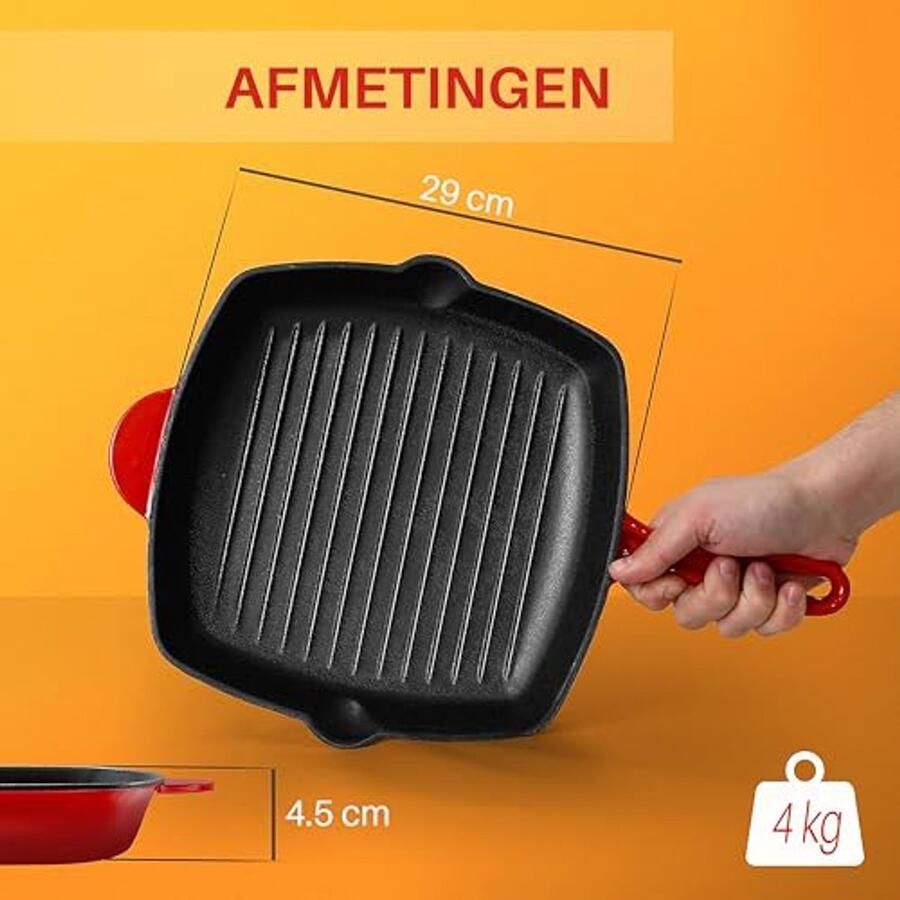 Emaillen Grillpan 28cm – Vierkante Grillpan met Antiaanbaklaag – Geschikt voor Alle Fornuis Types - Foto 4