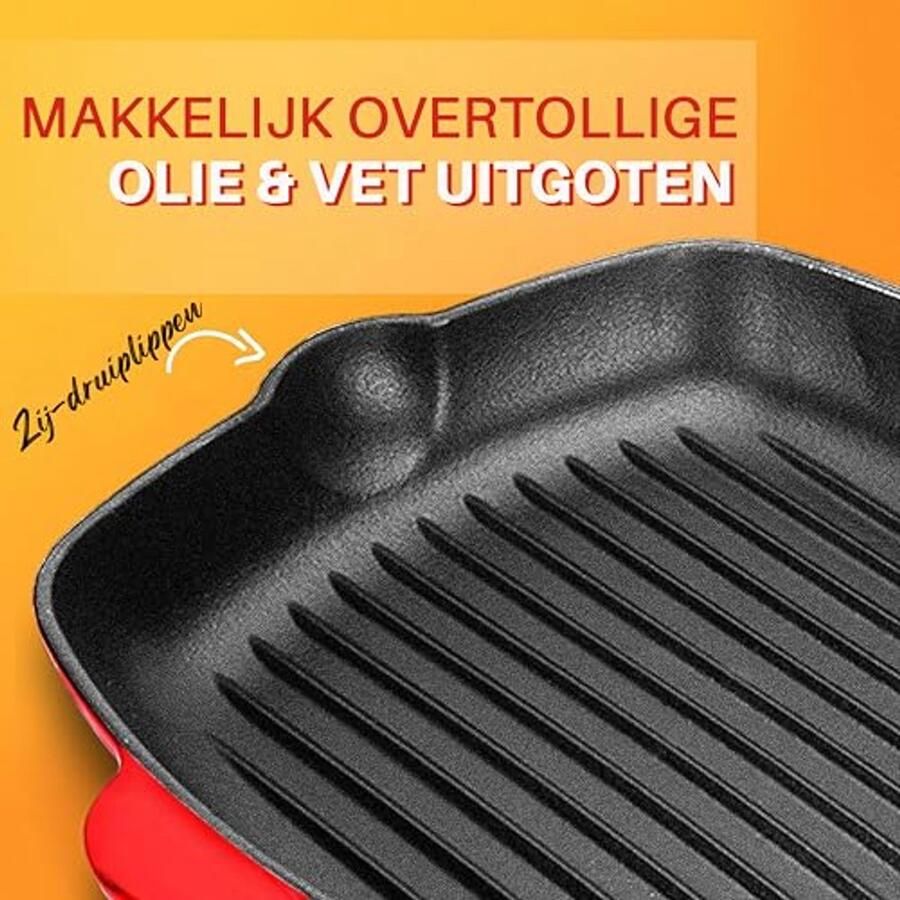 Emaillen Grillpan 28cm – Vierkante Grillpan met Antiaanbaklaag – Geschikt voor Alle Fornuis Types - Foto 2
