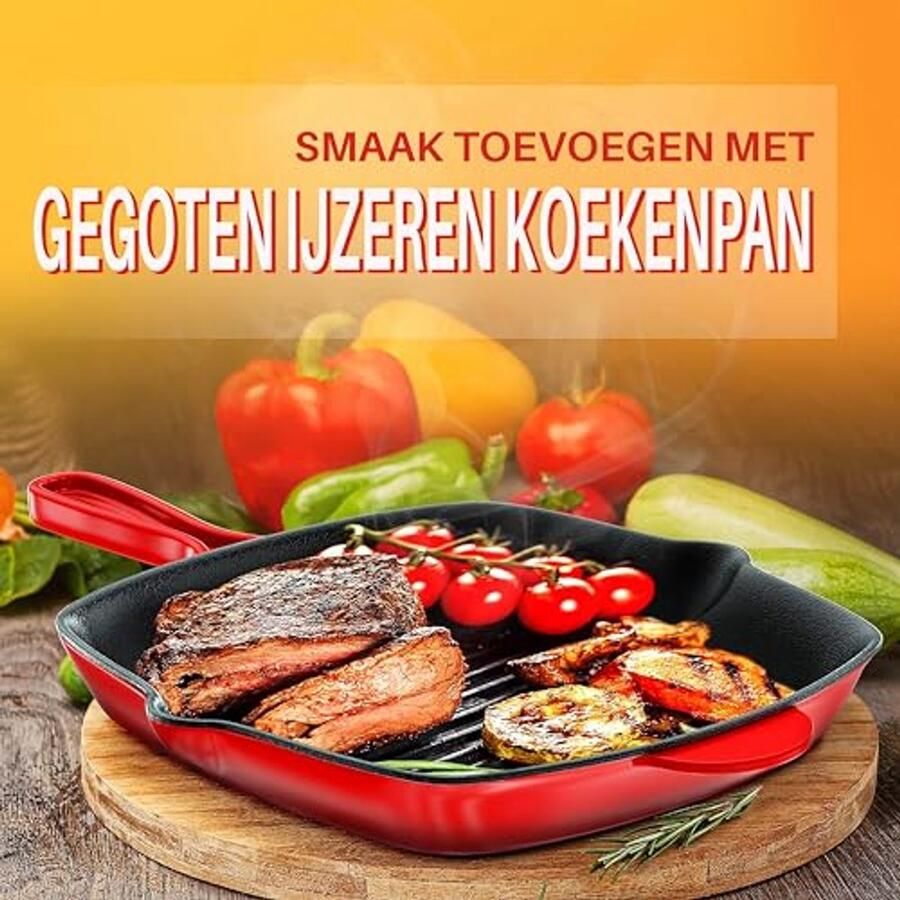 Emaillen Grillpan 28cm – Vierkante Grillpan met Antiaanbaklaag – Geschikt voor Alle Fornuis Types - Foto 3